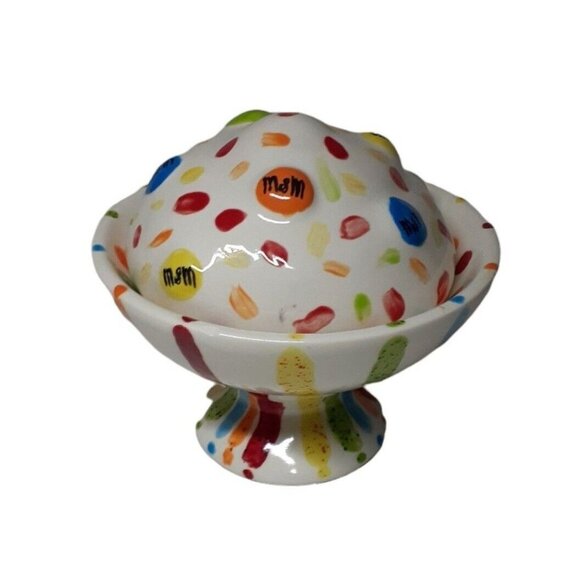 Artisan M&M Candy Ice Cream Pottery Pedestal Bowl Lidded Confetti Flecks Unique - Picture 5 of 6
